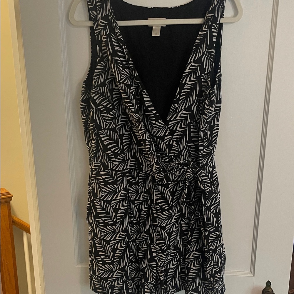 Black and White Leaf Print Romper
